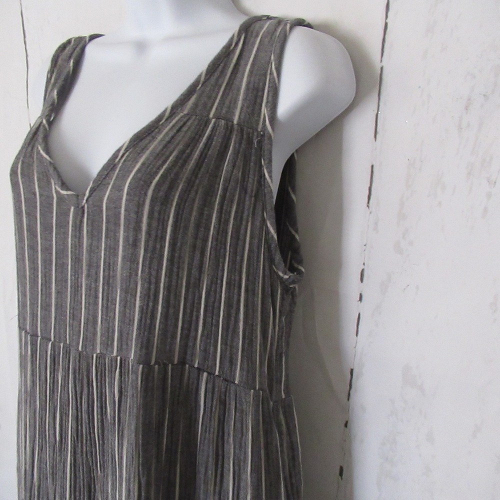 Marine Layer Dress M Corrine Maxi Gray Stripe 100% Cotton Boho Peasant Beach - Picture 3 of 9